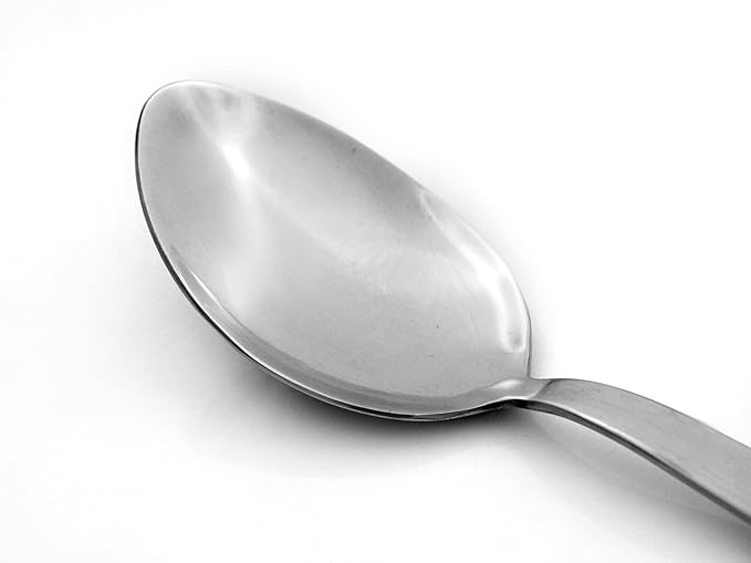 Kunz Perforated and Regular Set | Pack of 2 | 18/10 Stainless Steel | 9 Inch Cooking Dinner Serving Basting Quenelle Chef Spoon |