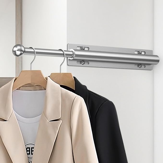 Valet Rod for Closet Pull Out, Retractable Slide Out Valet Rod Closet Organization, 12" Aluminum Valet Clothing Hanger Rods Perfect for Suits, Freshly Pressed Clothes, Polished Chrome