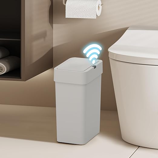 ELPHECO Bathroom Trash Can with Lid 2.5 Gallon Motion Sensor Slim Garbage Can Small Touchless Trash Bin 9.5 Liter Smart Waste Basket for Bedroom, Living Room, Toilet (Grey)