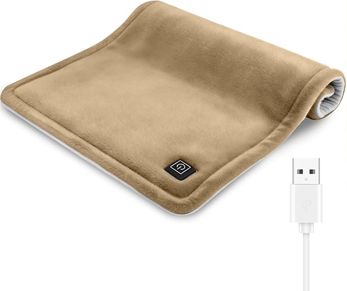 USB Heating Pad, 5V Heated Travel Pads, 3 Heat Settings & Auto Shut Off, Hot Therapy for Pain Relief Abdomen Cramps (16"x 12") (Non-Chargeable) Khaki