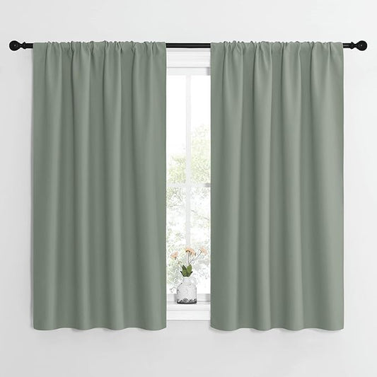 NICETOWN Window Curtains Blackout Drapes - Thermal Insulated Solid Rod Pocket Blackout Curtains/Draperies for Living Room (Greyish Green, One Pair, 42 by 54-Inch)