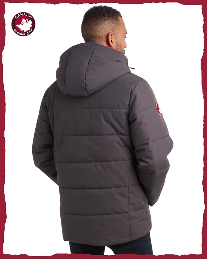 CANADA WEATHER GEAR Mens Winter Puffer Jacket - Heavyweight Insulated Ski Jacket Hooded Mens Coats Weather Resistant Coat