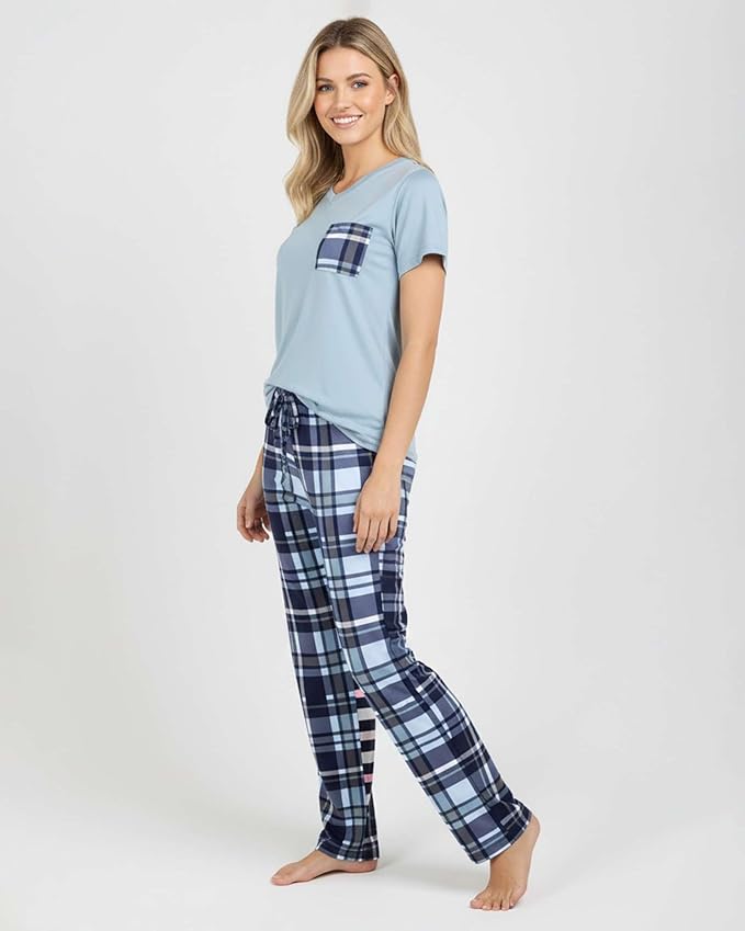 Real Essentials 2 Pack: Women's Comfy Pajama Sets - Short & Long Sleeve Ladies Loungewear Sleepwear PJs (Available In Plus)