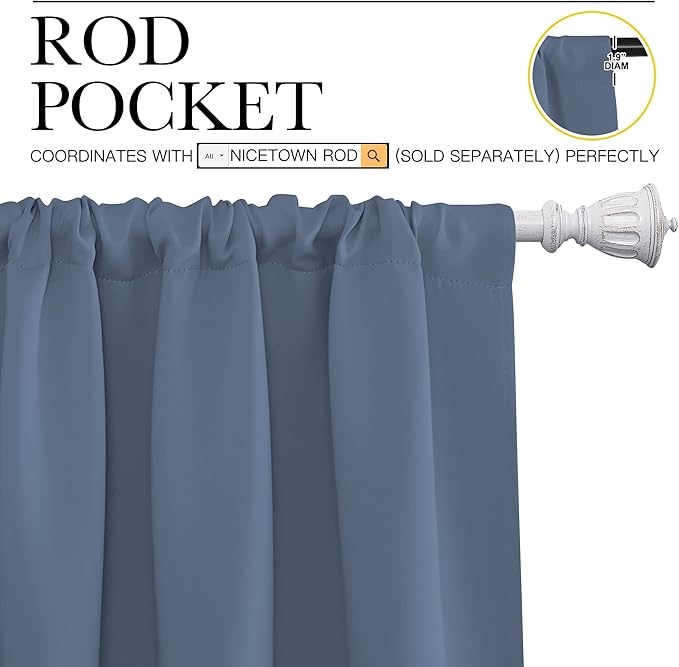 NICETOWN Blackout Curtains Window Draperies - Window Treatment Thermal Insulated Solid Room Darkening Drapes for Bedroom (Stone Blue, Set of 2 Panels, 52 by 84 inches Long)