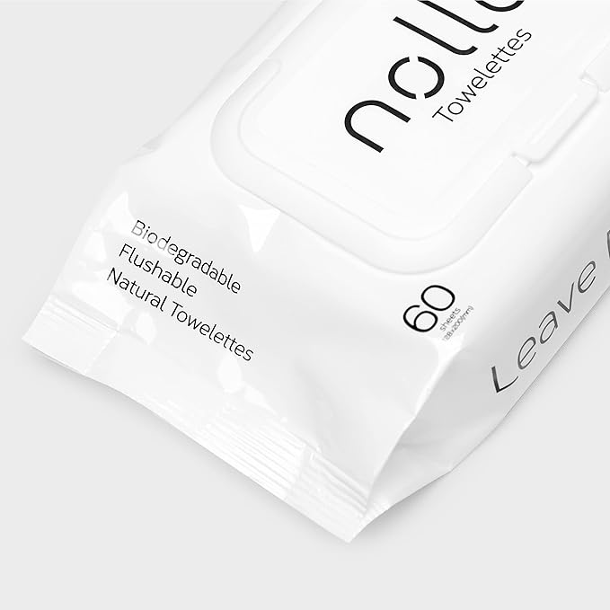 Nolla Flushable Wipes - 100% Plant-Based and Biodegradable - Soft, Unscented + Soothing Aloe and Vitamin E - For Adults and Kids 180 Count (3 Packs of 60)