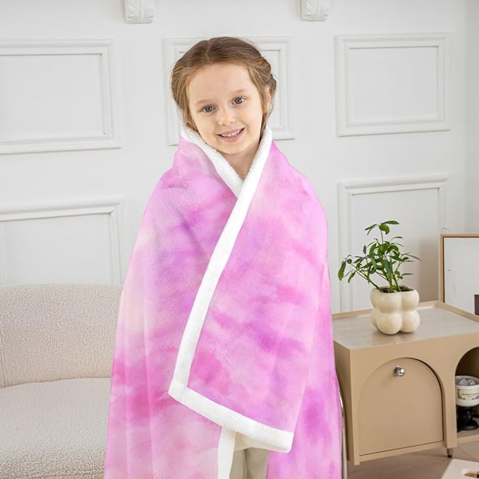 Feelyou Pink Fleece Throw Blanket Baby 30"x40" Kids Tie Dye Watercolor Sherpa Blanket Plush Fuzzy for Bed Couch Chair Living Room, Dreamy Girly Bed Blanket Room Decor