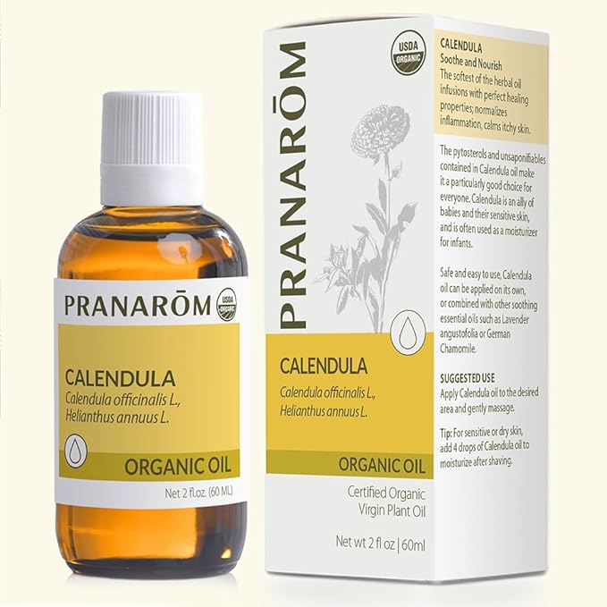 Pranarom - USDA Certified Organic French Calendula Virgin Plant Oil - 2 fl oz Glass Bottle - Gentle Soothing Oil for Sensitive Skin, Moisturizer