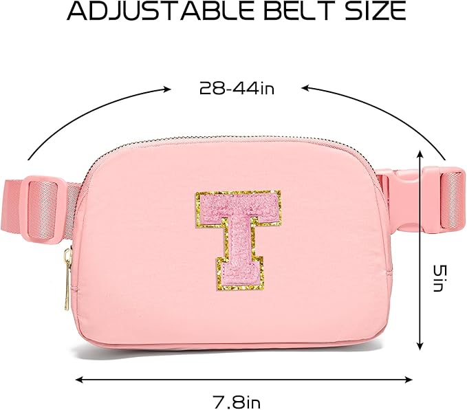 Gitus Customizable Belt Bag Fanny Pack for Girls Age 6-8 & 8-10 with Initial - Trendy Teen Girl Gift (Light Pink-T)