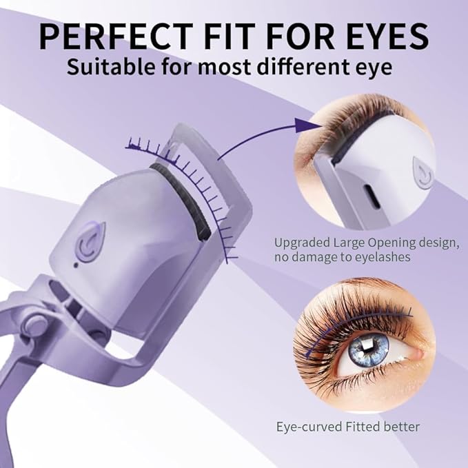 Heated Eyelash Curler, Fast 5s Heat up, 24 Hours Long Lasting, Rechargeable Electric Lash Curler, Temperature Control, Safe Anti-Burn Eye Lash Curler, Quick Natural Curling Lashes (Purple-1)