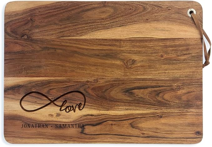Personalized Acacia Cutting Board, Engraved Love Infinity Design, Custom Wedding Gift, Charcuterie Board Anniversary For Couples