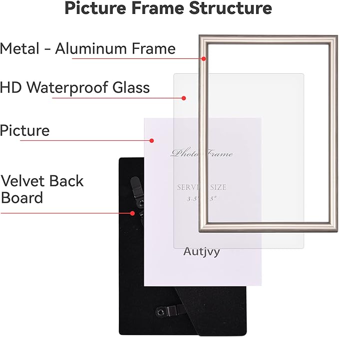 8x10 Picture Frame Set of 2, Champagne Brushed Simple Thin Aluminum Metal Photo Frame with HD Real Glass, Display for Tabletop and Wall Collage, 2 Pack