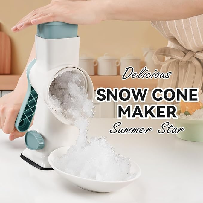 KEOUKE Rotary Ice Shaver Manual White - Stainless Steel Blade, Quick Labor-Saving Handle, Safe Stable Suction Base, Home Using Snow Cone Machine for All Ice Cubes