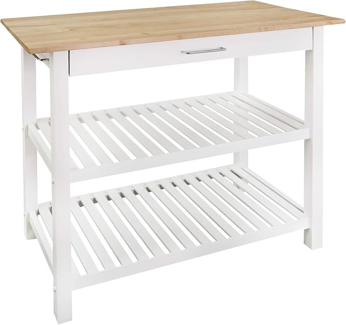 Casual Home Solid Wood Kitchen Island, Natural Maple Top, White Base (New) 40*20*36.5inch