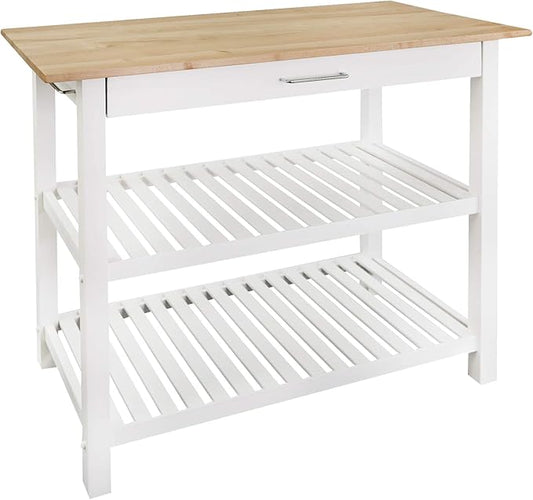 Casual Home Solid Wood Kitchen Island, Natural Maple Top, White Base (New) 40*20*36.5inch