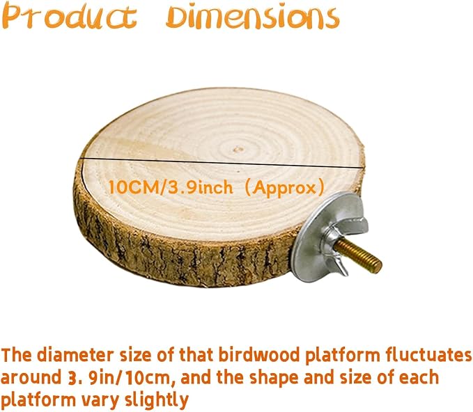 3PCS 3.9In Natural Bird Perches for Cage Round Wooden Parrot Stand Platform