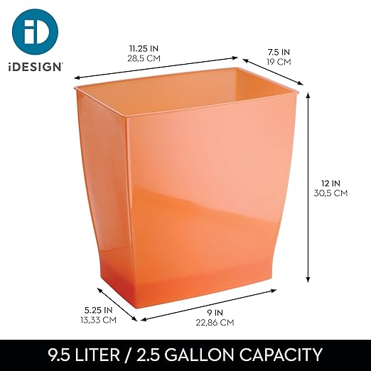 iDesign Small Rectangular Bathroom Trash Set of 2-Tango Orange, Made in USA Waste Can