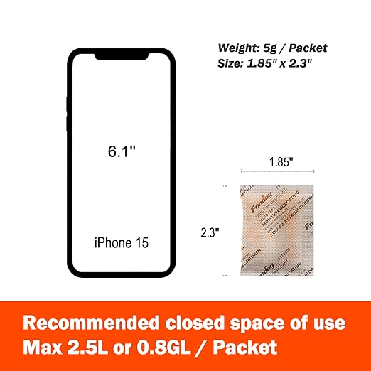 5g x 120 packs Fonday Rechargeable Silica Gel Desiccant Packets Food Grade Fast Reactivate Desiccant Bags Moisture Indicating Orange to Green