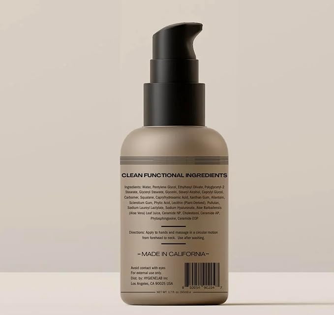 HygieneLab Face Moisturizer - EWG Verified, Unscented, Non-Greasy Hydration with Squalane, Aloe Vera, Ceramides & Hyaluronic Acid - 1.7 fl oz