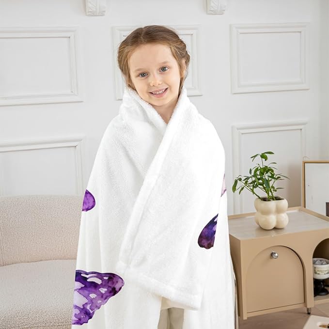 Feelyou Purple Butterfly Fleece Throw Blanket 40"x50" Kids Girls Sherpa Blanket Plush Fuzzy for Bed Couch Chair Living Room, Watercolor Bed Blanket Room Decor