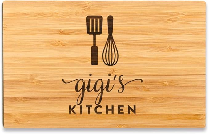 Andaz Press Laser Engraved Bamboo Wood Cutting Board, 9.5 x 6-inch, Gigi's Kitchen - Mom's Birthday & Grandma Gift