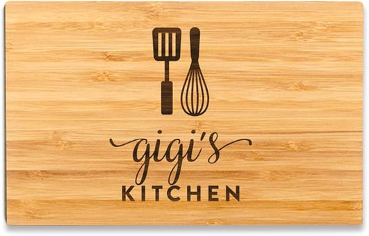 Andaz Press Laser Engraved Bamboo Wood Cutting Board, 9.5 x 6-inch, Gigi's Kitchen - Mom's Birthday & Grandma Gift