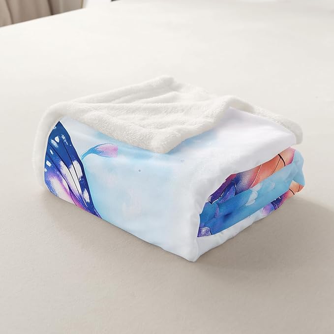 Feelyou Blue Butterfly Fleece Throw Blanket 40"x50" Kids Girls Sherpa Blanket Plush Fuzzy for Bed Couch Chair Living Room, Watercolor Bed Blanket Chic Gorgeous Room Decor