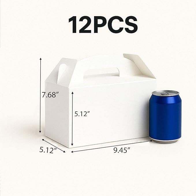 xiepipipaper 12Pack Large Party Favor Boxes,White Treat Boxes, (9.45 * 5 * 5"),Large Goodie Boxes, Gable Gift Boxes with Handles,Candy Boxes for Kids Birthday Baby Shower Wedding Halloween Christmas.