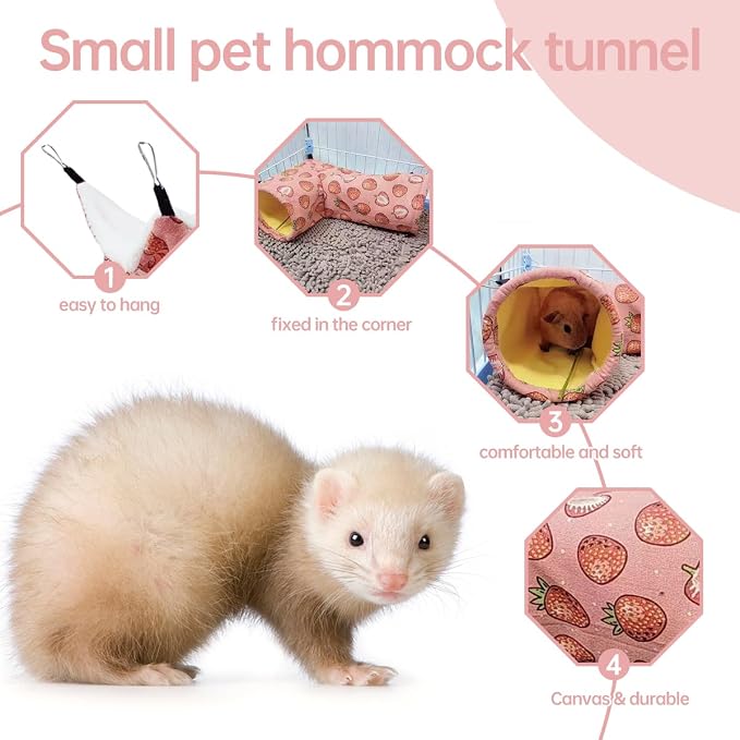 Rat Ferret Hammock Toys Cage Accessories, Guinea Pig Hideout Tunnel, Warm Bed for Rat Ferret Guinea Pig Sleep Hide and Play (3.Right Angle Tunnel)