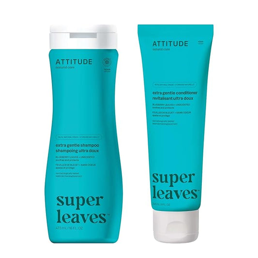 Bundle of ATTITUDE Hair Shampoo and Conditioner, Plant- and Mineral-Based Ingredients, Vegan and Cruelty-free Beauty and Personal Care Products, Unscented, 16 Fl Oz and 8 Fl Oz