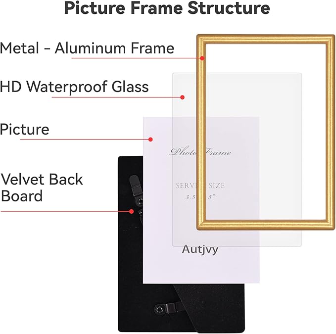 8x10 Picture Frame Matte Gold Modern Simple Thin Aluminum Metal Photo Frame with HD Real Glass, Display for Tabletop and Wall Collage. (2 Pack)