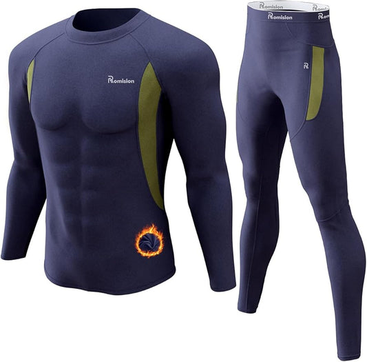 romision Thermal Underwear for Men Long Johns Fleece Lined Hunting Gear Bottom Top Set Base Layer for Cold Weather Gift