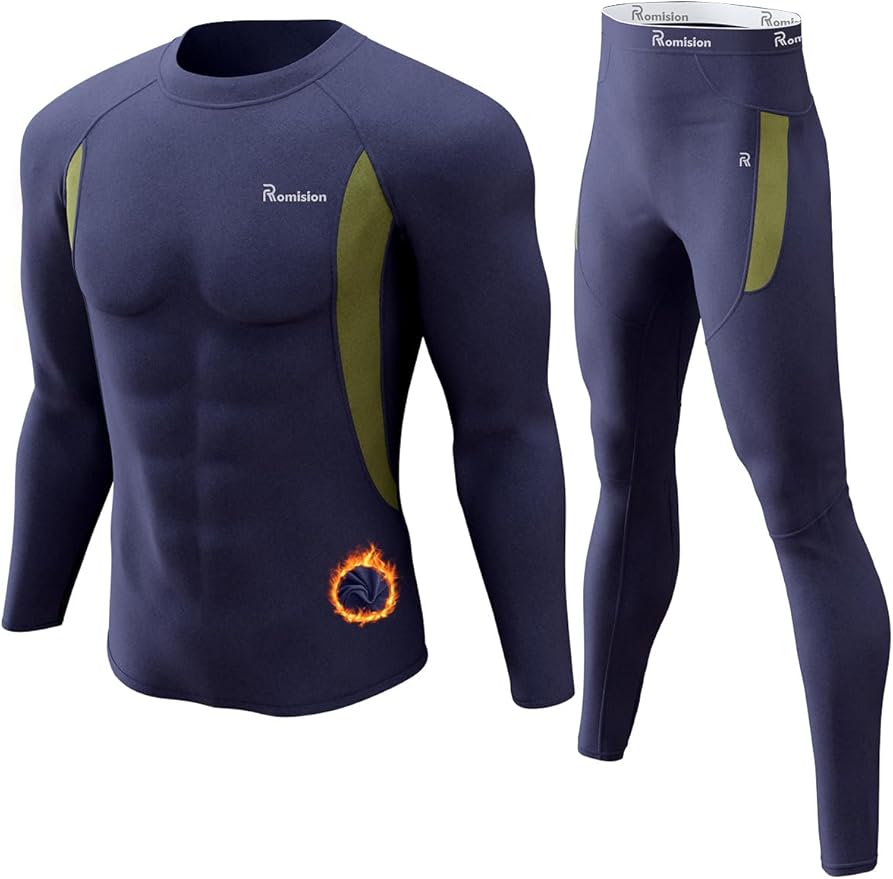 romision Thermal Underwear for Men Long Johns Fleece Lined Hunting Gear Bottom Top Set Base Layer for Cold Weather Gift