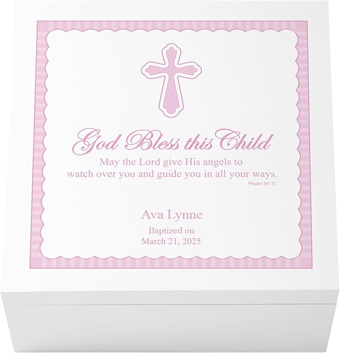 Let's Make Memories Personalized Keepsake Box for Blessed Child - Memories Box - Baptism - Confirmation - For Girls (Pink) - 6" Hx12 Sq