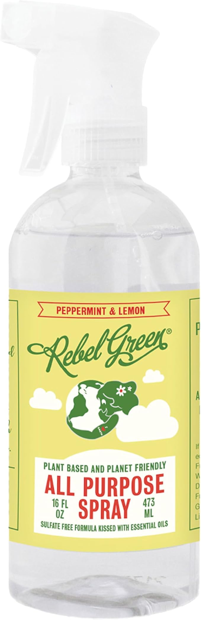 Rebel Green Natural All-Purpose Cleaning Spray - Plant-Based Multi-Surface Cleaner with Essential Oils for Kitchen, Bath, Countertops and More - Peppermint & Lemon Scent - 16 oz - 1 Pack