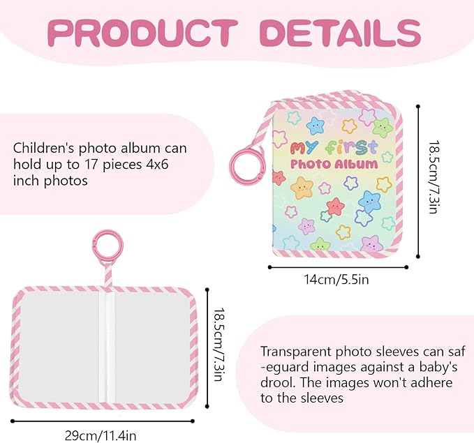 Baby Photo Album, My First Family Soft Photo Album For Baby, Stars Babies Cloth Photo Book Memory Keepsake Shower, First Year Babies Gift Pictures Holds for Newborn Toddler Kids 5.5x7inches