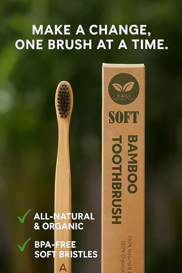 Bamboo Toothbrush 10 Pack, Soft Charcoal-Infused Bristles, Biodegradable, BPA-Free, Eco-Friendly, Sustainable, Natural, Organic and Pure Wooden Toothbrush by Kaili Wellness and More