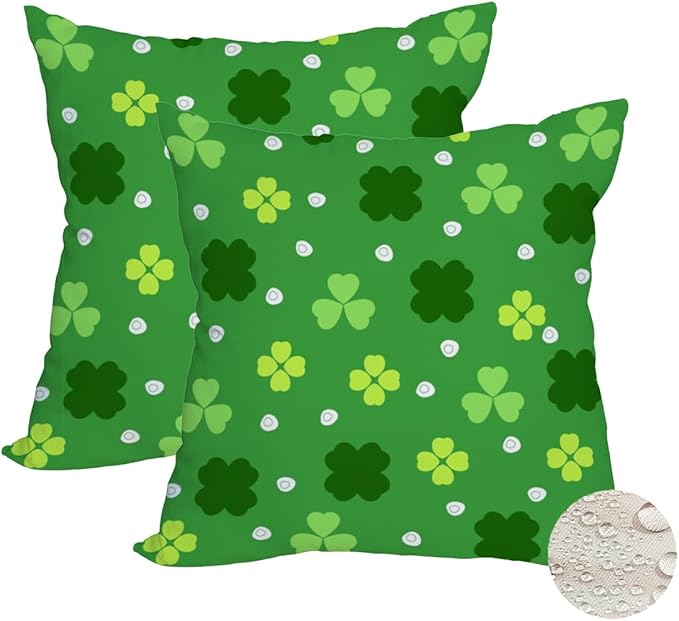 Fukeen 2 Pack Waterproof St Patrick’s Day Pillow Covers 16x16 Inch Lucky Clover Shamrocks Green Leaves Holiday Throw Pillow Cases Spring Farmhouse Decorations Cushion Cover Double Sided