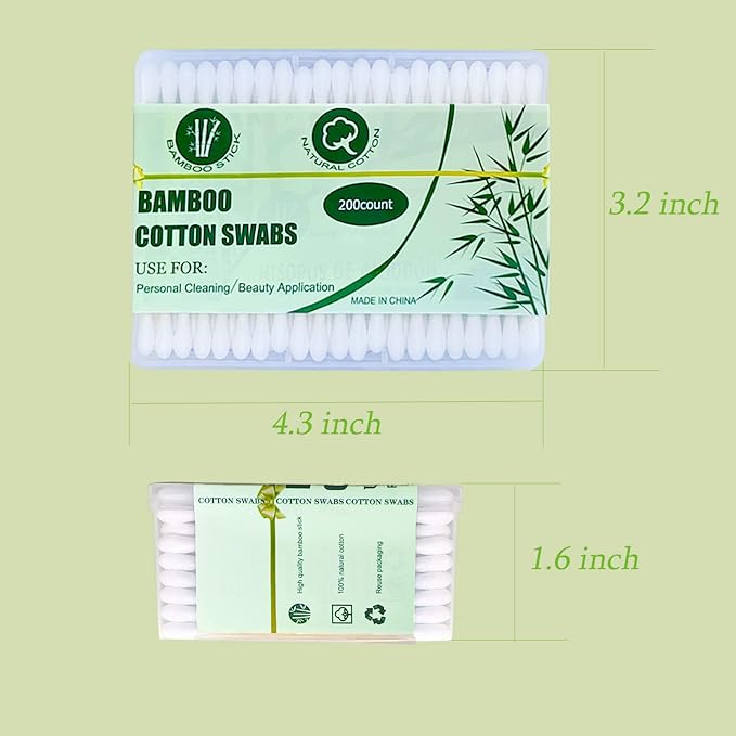 Bamboo Cotton Swabs 1000 Count|Double Round Biodegradable Cotton Buds|5 packs of 200ct