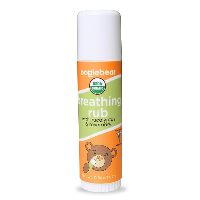 oogiebear Baby Breathing Rub, Made with Naturally Soothing Eucalyptus & Rosemary, USDA Organic Safe for Babies 3 Months & Older, 0.5 Oz Balm