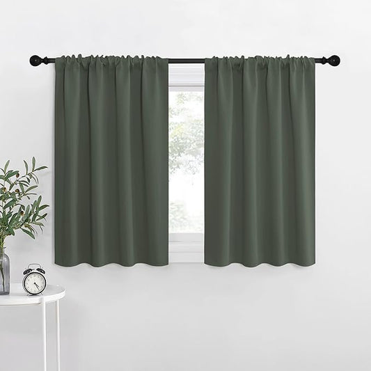 NICETOWN Bedroom Curtains Blackout Draperies - All Season Thermal Insulated Solid Rod Pocket Top Blackout Curtains/Drapes for Kid's Room (Dark Mallard, 1 Pair, 29 x 40Inch)