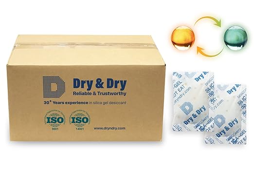 Dry & Dry 20 Gram [800 Packs] Orange Indicating(Orange to Dark Green) Mixed Silica Gel Packets - Food Safe Rechargeable Silica Packets Desiccants Silica Gel Packs Silica Gel Packets