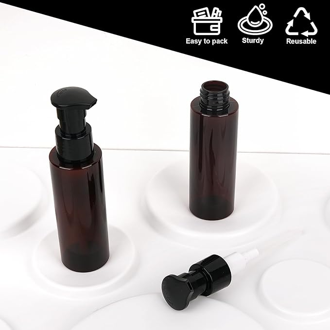Cosywell Plastic Pump Bottles Dispenser Leak Proof 3.5oz/105ml 5 Pack Portable Empty Refillable Container Brown Plastic Lotion Pump Dispenser Bottle for Facial Cleansing Oil Shampoo Shower Gel