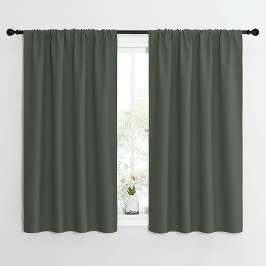 NICETOWN Bedroom Curtains Blackout Draperies - All Season Thermal Insulated Solid Rod Pocket Top Blackout Curtains/Drapes for Kid's Room (Dark Mallard, 1 Pair, 42 x 54 Inch)