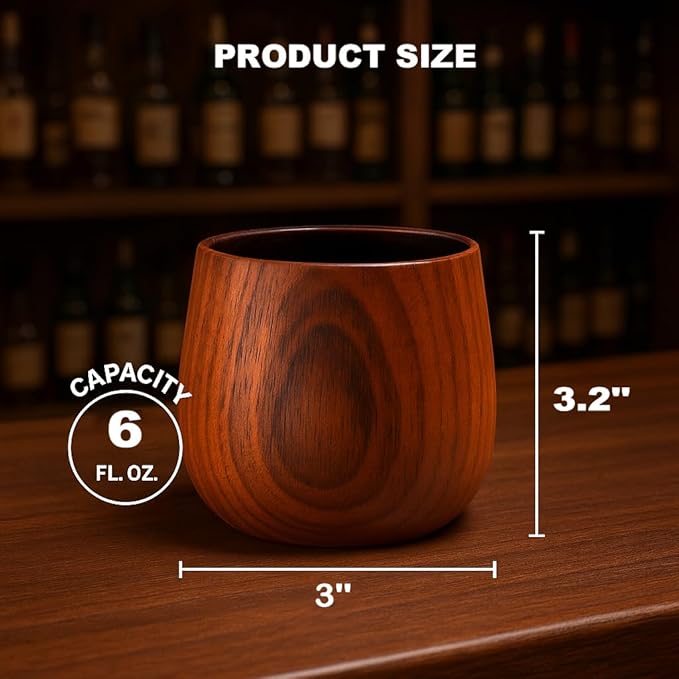 Charred Wooden Whiskey Glasses – 6 oz Bourbon Tumblers for Men with Burnt Interior – Old Fashioned Cocktail Cups – Gifts for Dad, Men, Brother, or Whiskey Lovers