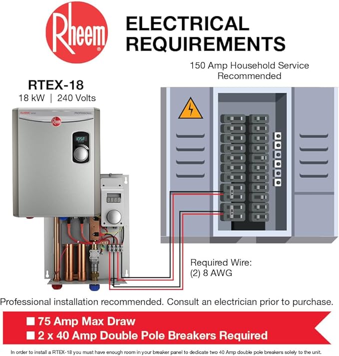 Rheem 18kW 240V Tankless Electric Water Heater, Gray