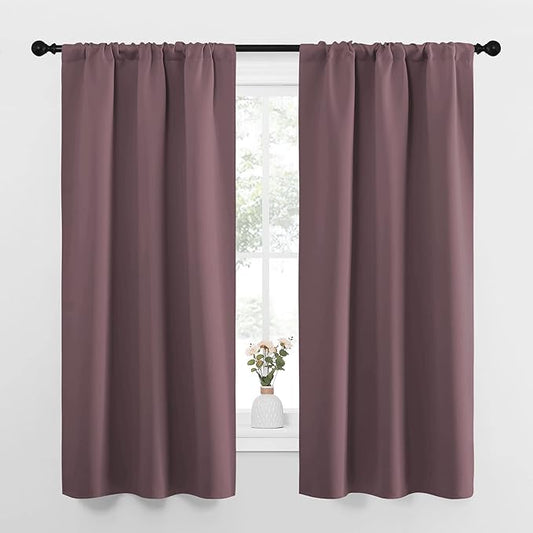 NICETOWN Bedroom Curtains for Kids Room, Window Treatment Thermal Insulated Solid Room Darkening Drape Panels for Girls Room (Dry Rose, Set of 2, 34 inches Width by 63 inches Length)