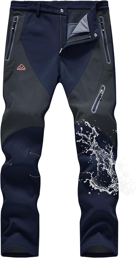 TBMPOY Men's Snow Pants Fleece Lined Hiking Winter Waterproof Softshell Ski Outdoor Insulated Climbing Pants Zipper Pockets