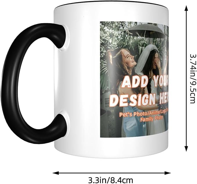 Custom Mugs and Coffee Cups Partial or Full Size Printed Creative Designs Customizable with Your Photos Images Text (Partial, Black)