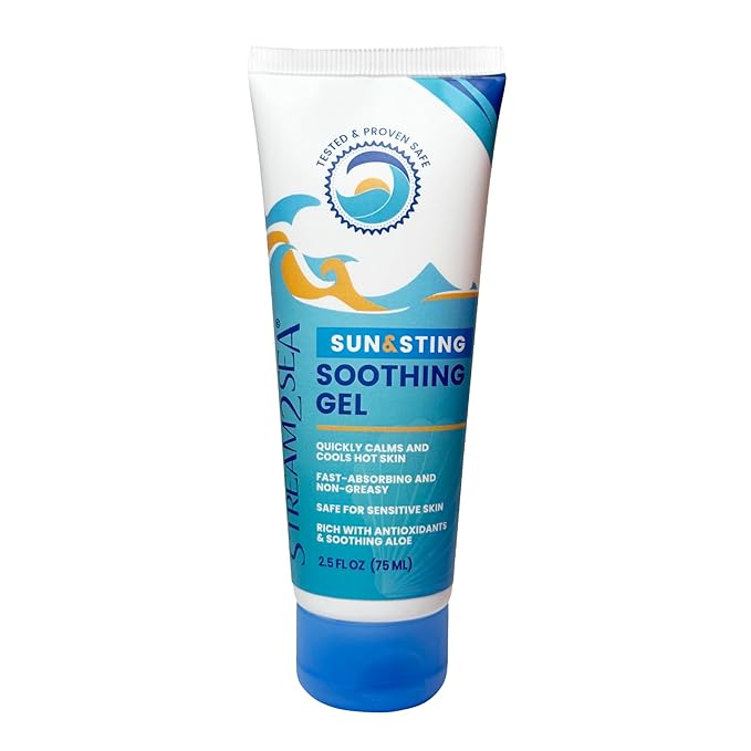 STREAM 2 SEA Sun & Sting Aloe Soothing Gel for Face & Body, Organic Aloe Vera Gel for Sunburn Relief, Travel Size Aloe Vera Gel for Skin, Natural After Sun Care, Pure Aloe After Sun Gel, 2.5 Fl oz