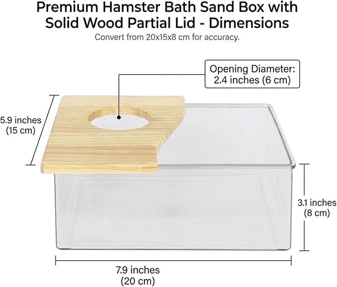 Hamster Sand Box, Wooden Cover Clear Acrylic Hamster Dig Box for Small Pets - Saves Space, Easy to Clean, Stable Container for Hamsters, Gerbils, Mice, Indoor Use